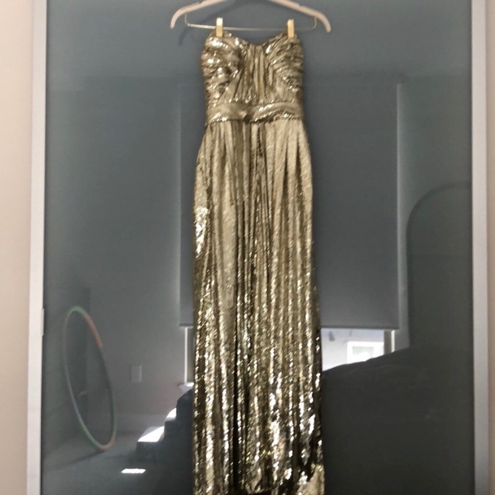 BADGLEY MISCHKA Strapless  sequined mesh gown